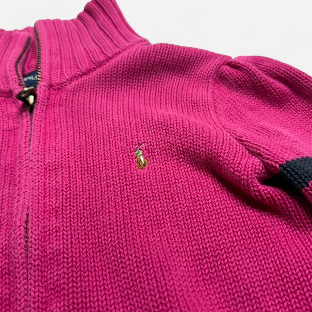 Ralph Lauren Pink Zip Sweater Girls 6X Knit Pony Logo Full Zip - Picture 3 of 8